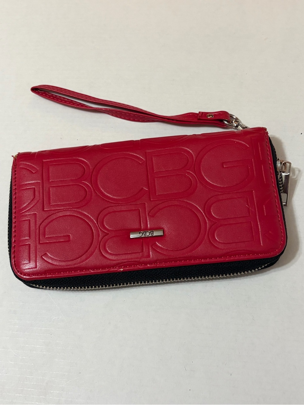 BCBG Red Embossed Leather Wristlet Wallet